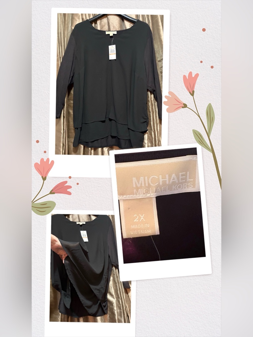 Michael Kors Black Layered Chiffon-Hem Tunic #1916